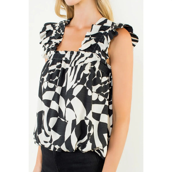 Geometric Black Print Top