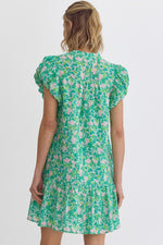 Green Floral Puff Sleeve Dress