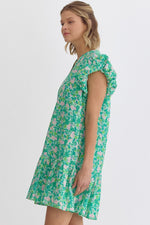 Green Floral Puff Sleeve Dress