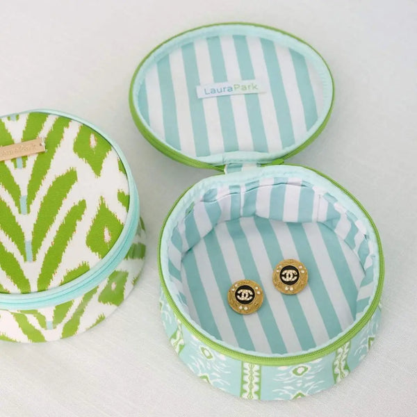 Rosemary Stripe Blue Round Jewelry Case