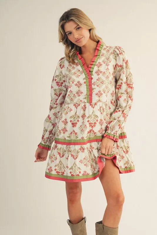 Marsala Floral Tiered Dress