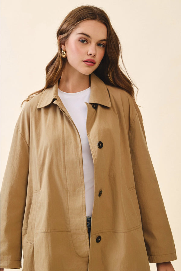 Mocha Relaxed Fit Classix Spread Collar Utility Jacket