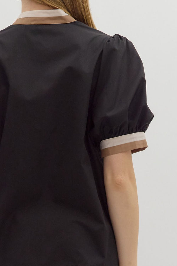 Black/White Short Bubble Sleeve Top