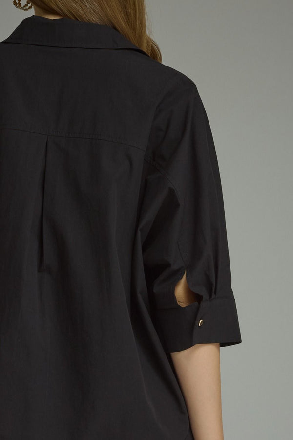Black ¾ Sleeve Top w Button Closure