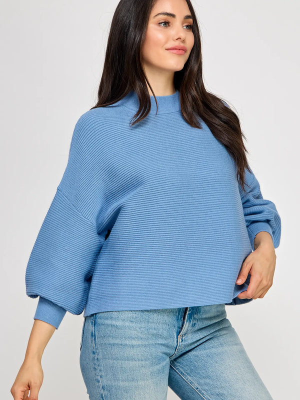 Balloon Slv Mock Neck Sweater Azure