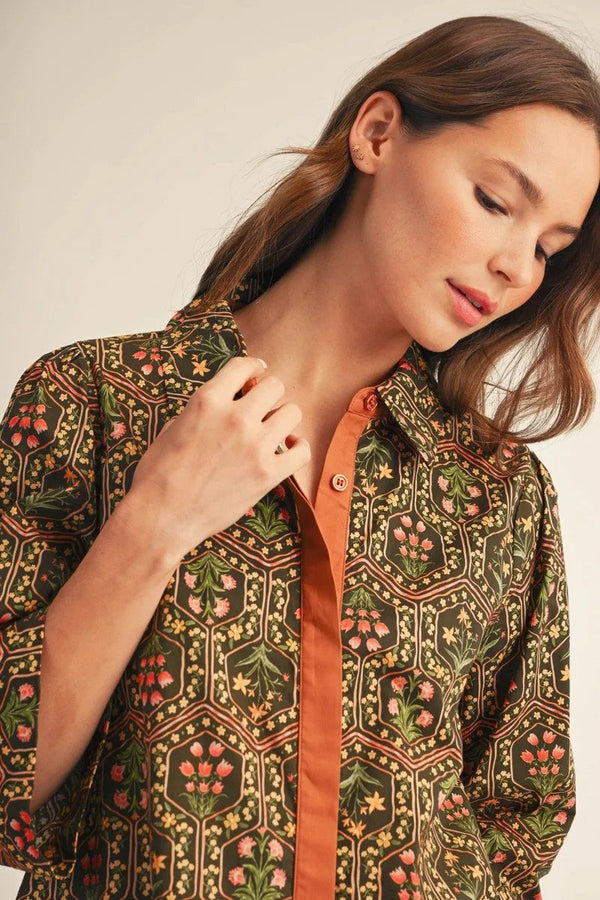 Toffee & Olive Button Down Floral Midi Dress