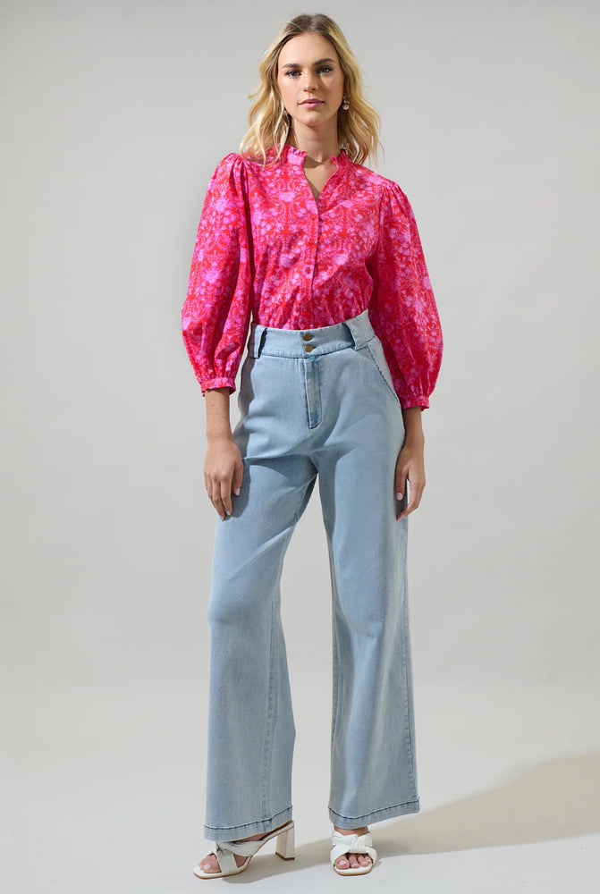 Cecy Floral Button Up Top