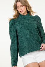 Textured Long Sleeve Top: Green