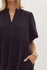 Black Short Sleeve Tiered Midid Dress