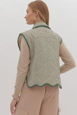 Striped Quilted Vest - Hunter Green