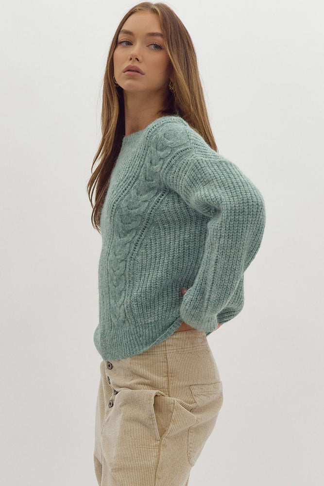 Jade Green Cable Knit Sweater.