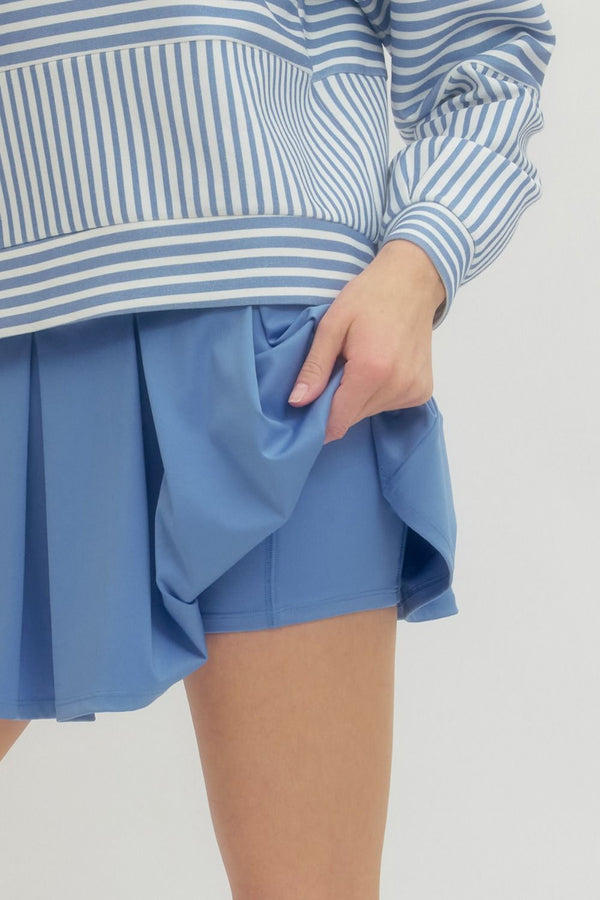 Blue Pleated Skirt w Shorts Underlayer