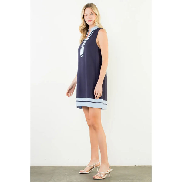 Navy Sleeveless Contrast Trim Dress