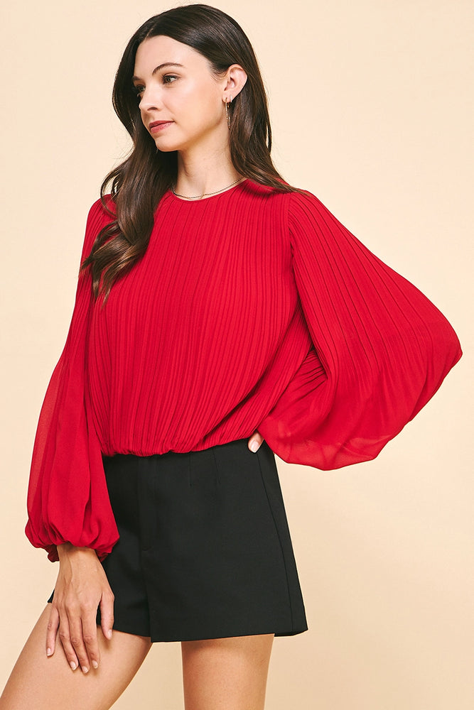 Pleated Woven Top - Red