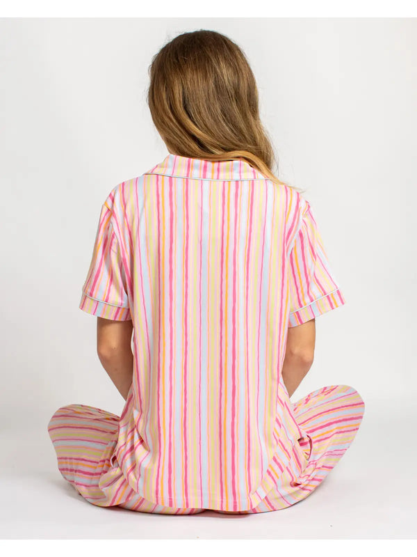 Addie Stripe Short Sleeve Button Up Sleep Shirt Pink/Multi