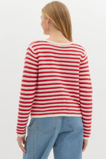 Red Striped Sweater Knit Cardigan