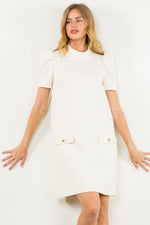 Cream Short Sleeve Textured Dress