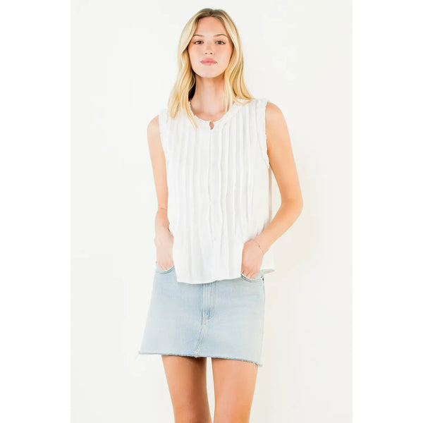 Cream Sleeveless Ruffle Detail Top