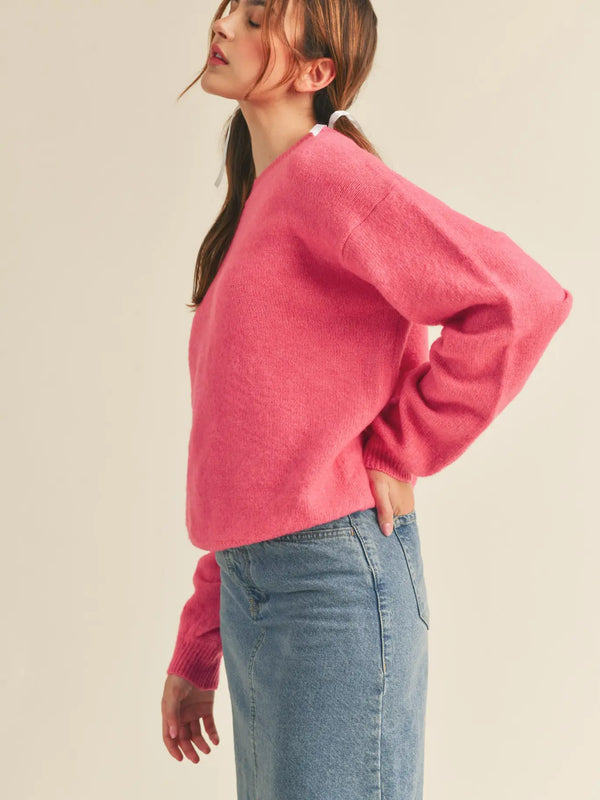 Candy Pink Pleated Sleeve Detail Sweater