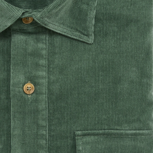 Stretch Cord Half Button Shirt - Dark Forest