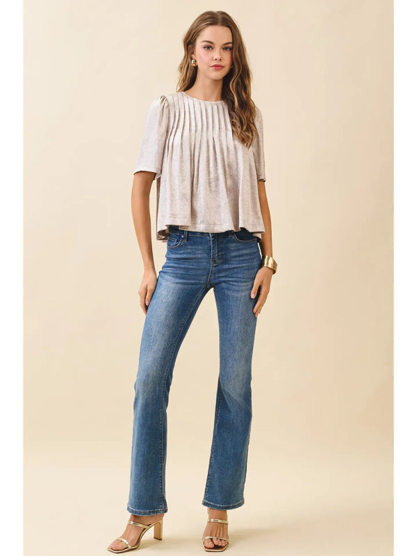 Pleated Short Silver Metallic Top