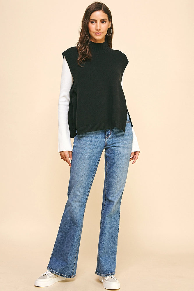 Side Tied Sweater Vest - Black