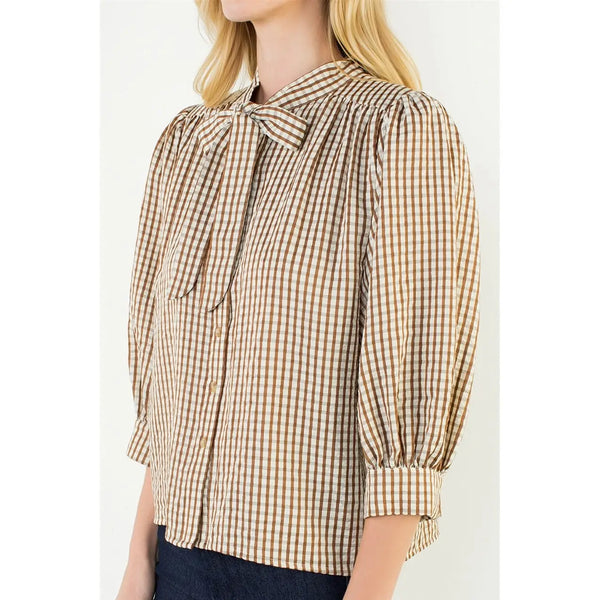Brown Gingham Button Up Shirt