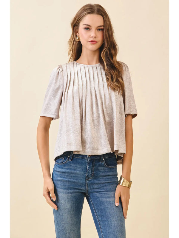 Pleated Short Silver Metallic Top