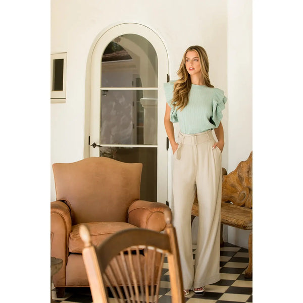 Mint Ruffle Puff Sleeve Top