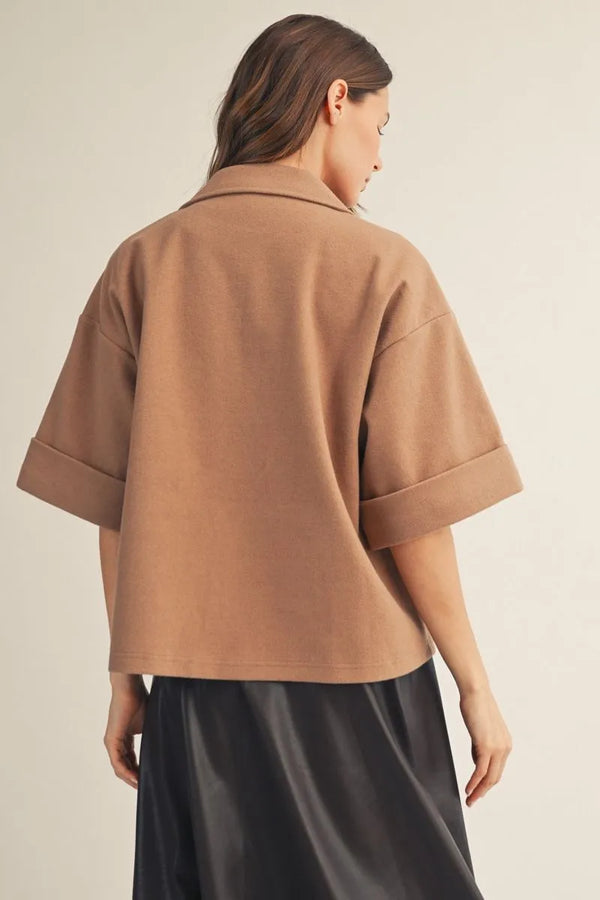 Taupe Half Sleeves Double-Breasted Short Coat