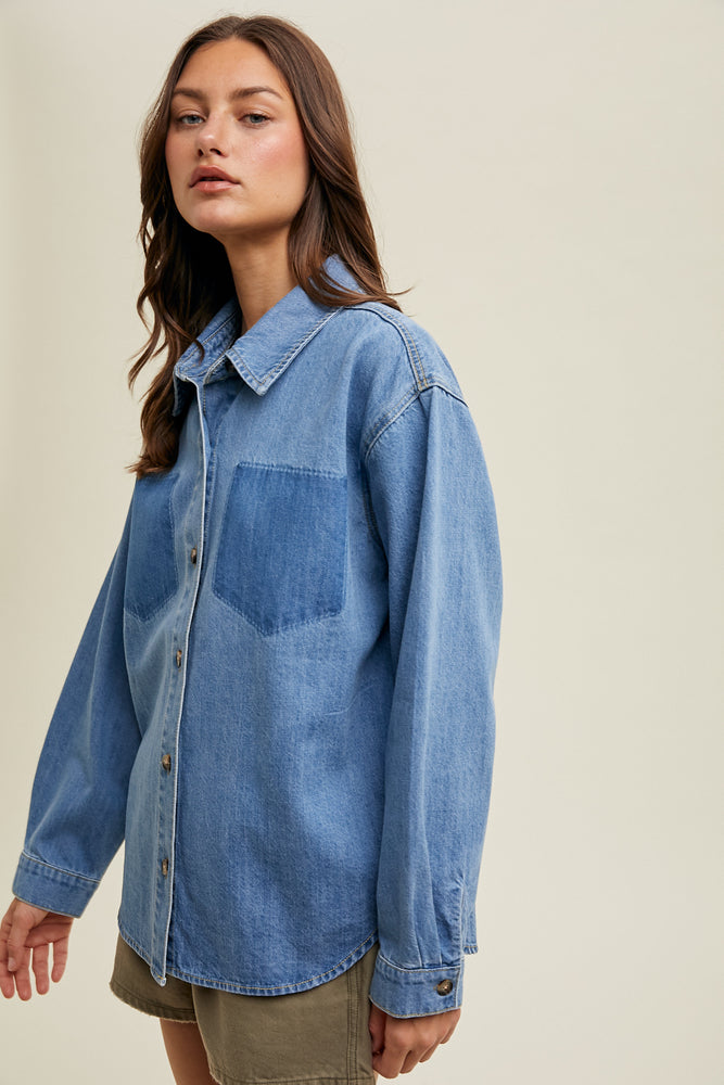 Denim Shirt with Burnout Pocket