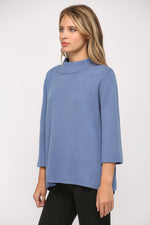 Mock Neck Pull Over Sweater/Bell Sleeve - Denim Blue