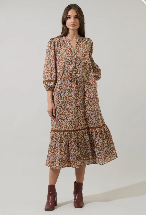 Ramsey Ditsy Harmy Drawstring Midi Dress