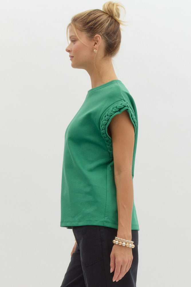 Kelly Green Braided Short Sleeve Top