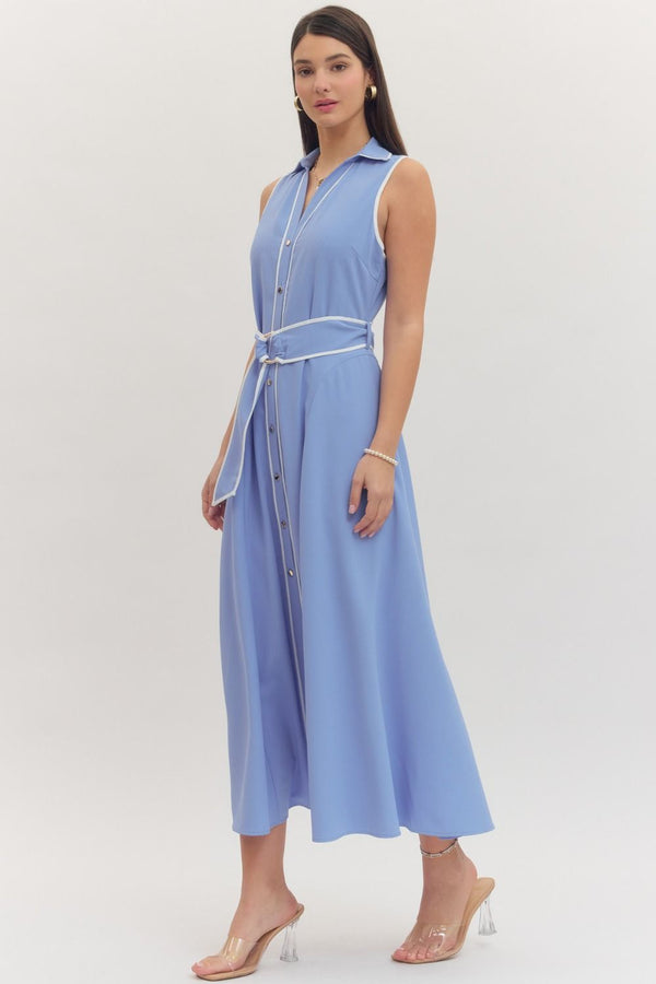 Chambray Sleeveless Midi Dress w Removable Belt