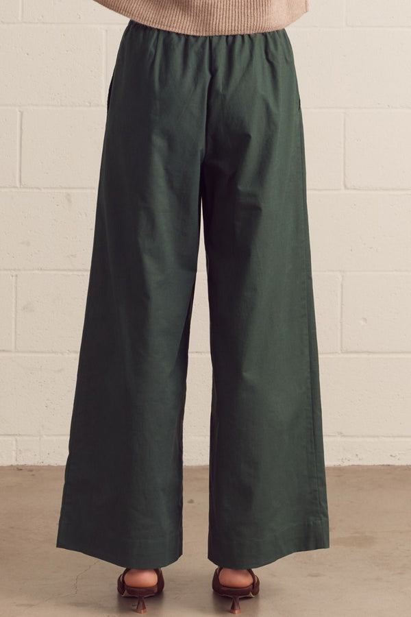 Forest Green Wide Leg Pants w Drawstring Waistband