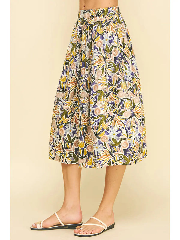 Floral Print A-Line Skirts Purple Multi