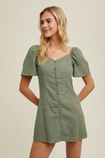 Olive Green Bell Sleeve Line. mini Dress