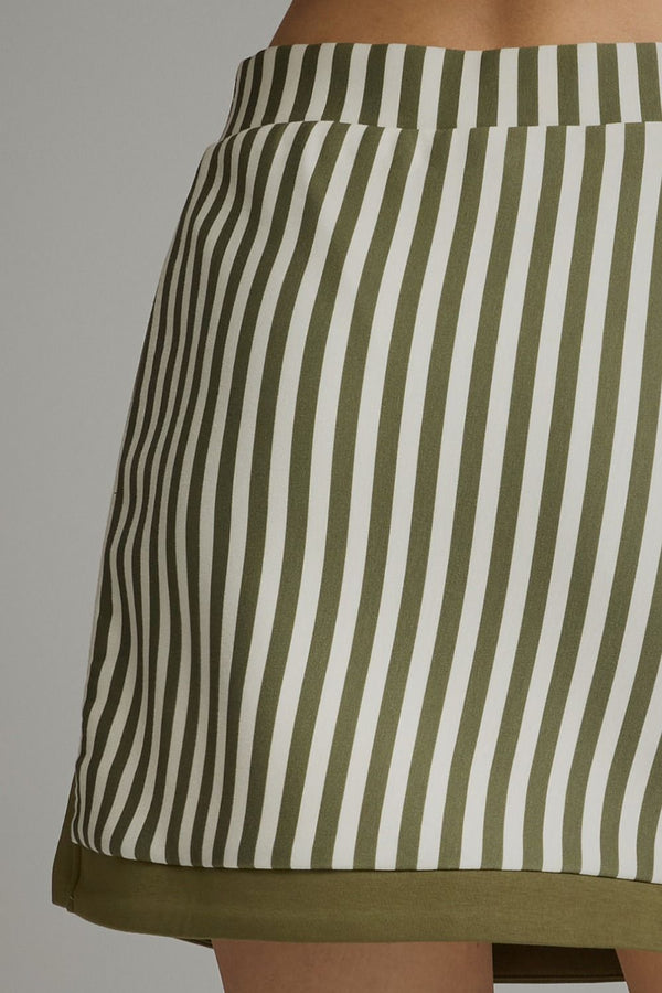 Olive Stripe Mini Skirt w Contrast Hem