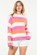 Pink/Orange Striped Pattern Knit Sweater