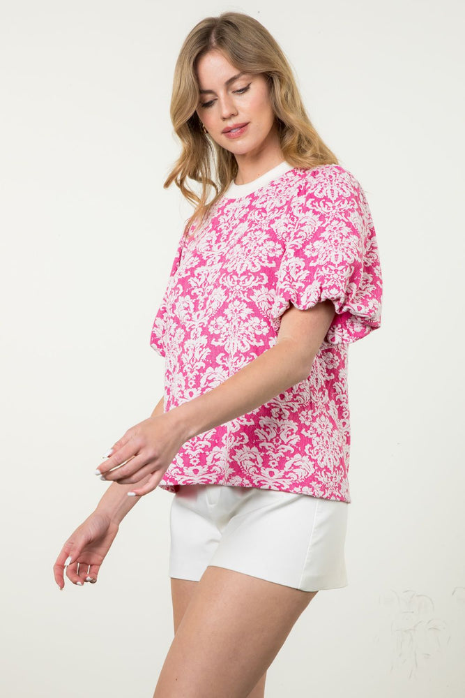 Puff Sleeve Textured Top - Pink