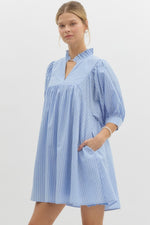 Pinstripe V-Neck Dress - Chambray