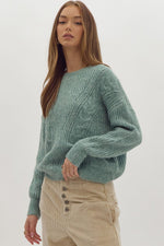 Jade Green Cable Knit Sweater.