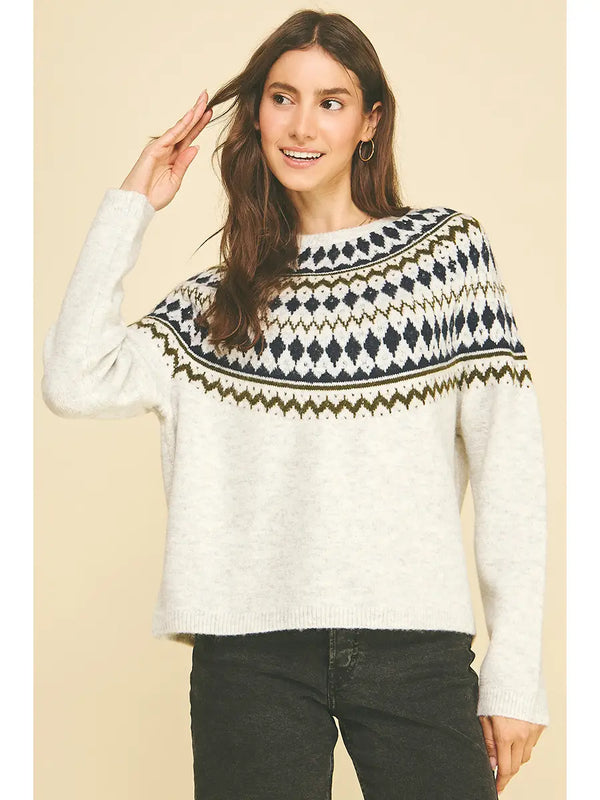 Nordic Pattern Knit Sweater | Heather Grey