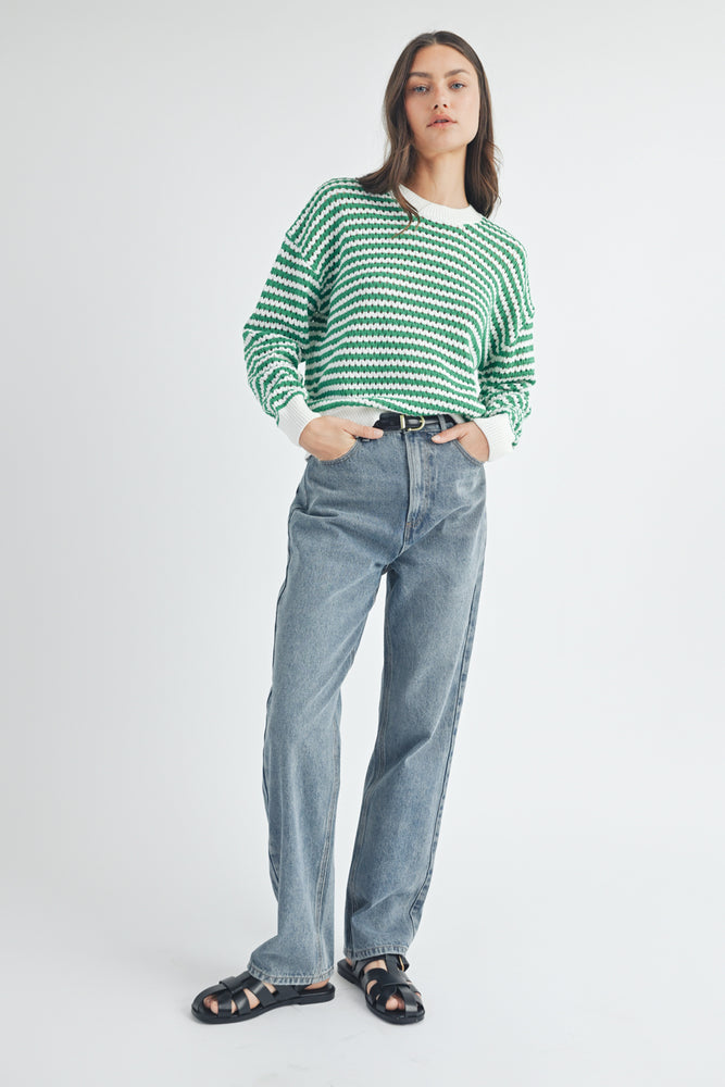 Stripe Crochet Sweater Green/Off White