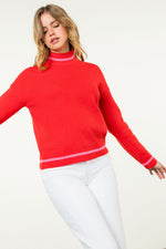 Red Mock Neck Knit Sweater