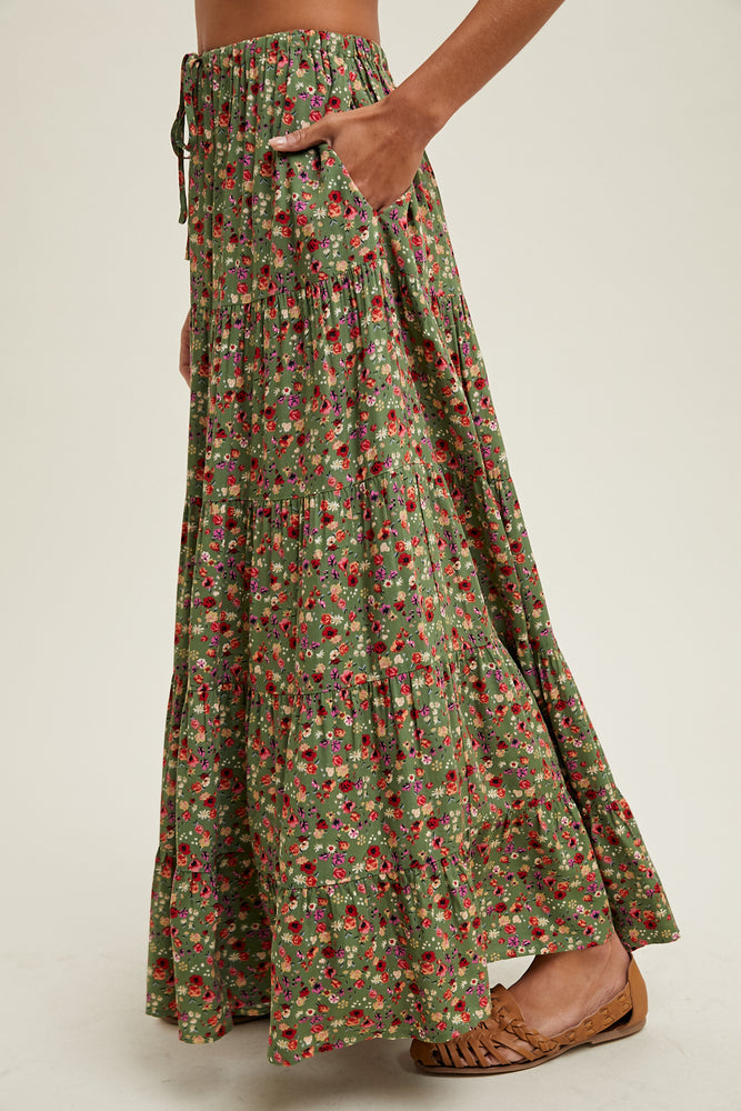 Green Floral Maxi Skirt