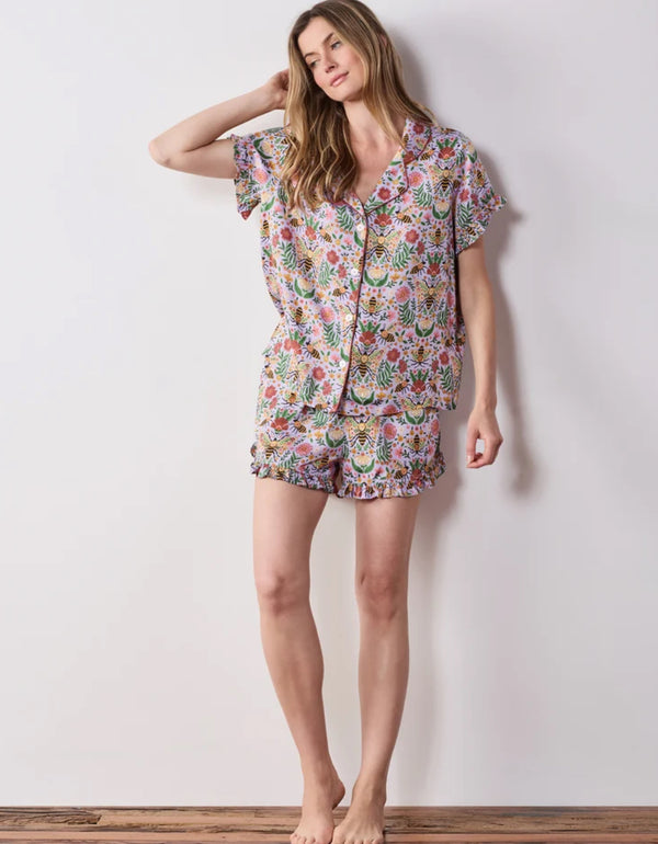Eco Satin Ruffle Short Set in Bee Tapestry