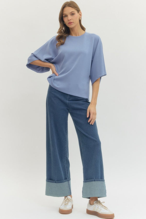 Solid Blue Relaxed-Fit Top
