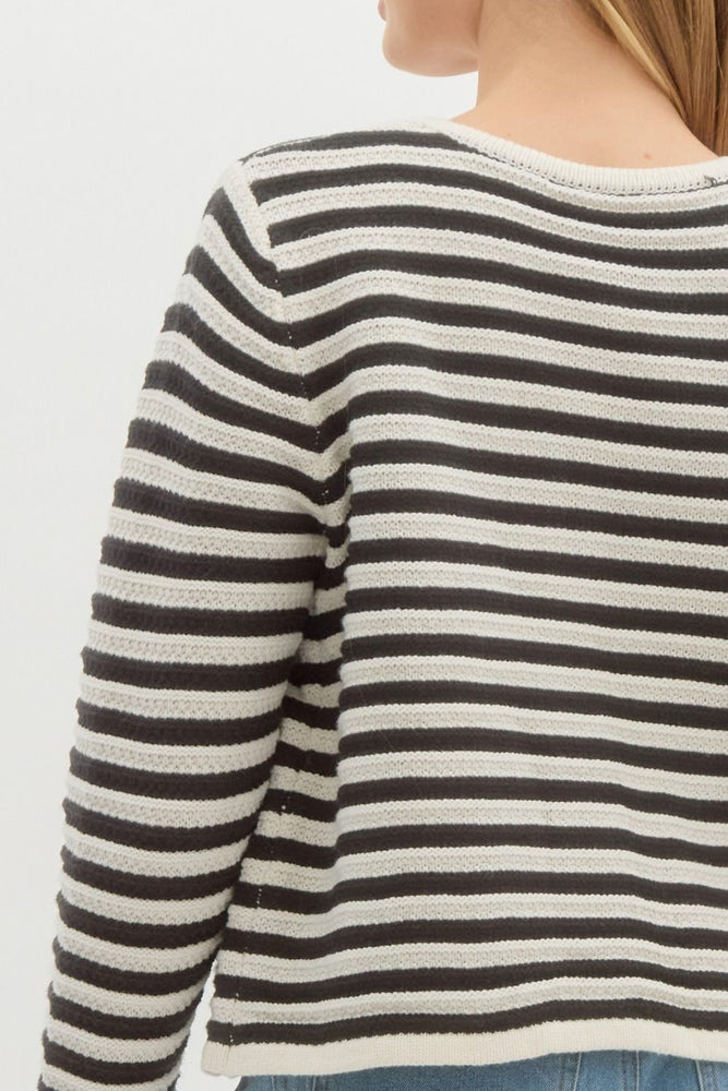 Black Striped Sweater Knit Cardigan